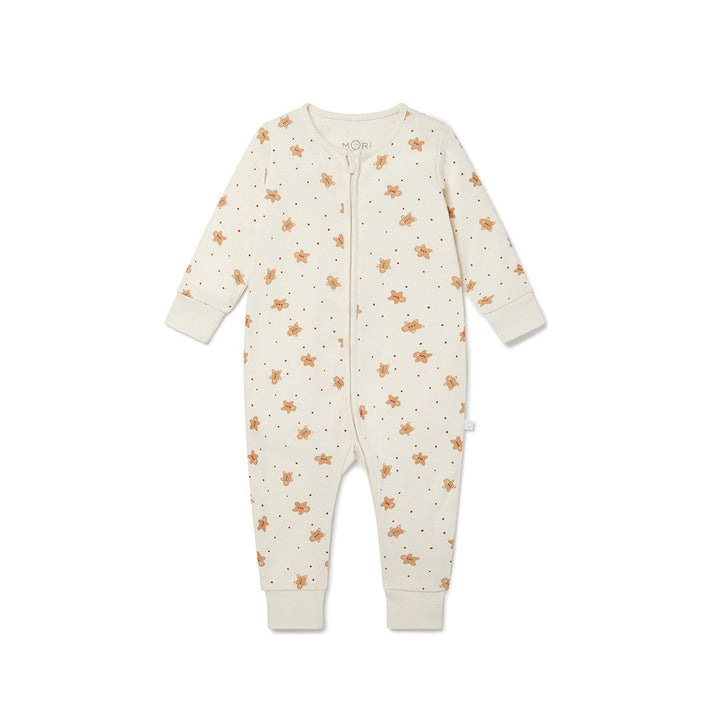 MORI Christmas Zip-Up Sleepsuit - Gingerbread Print-Sleepsuits-Gingerbread Print-NB | Natural Baby Shower