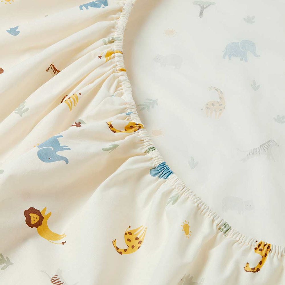 MORI Printed Cot Bed Fitted Sheet - Safari-Sheets- | Natural Baby Shower