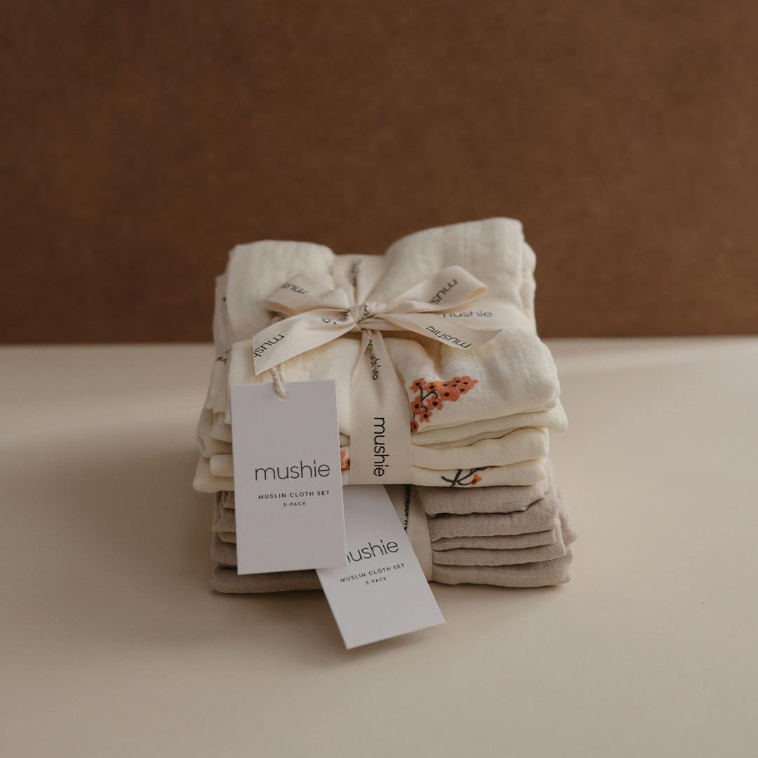 Mushie Organic Cotton Muslin Cloths 3-Pack Flowers
