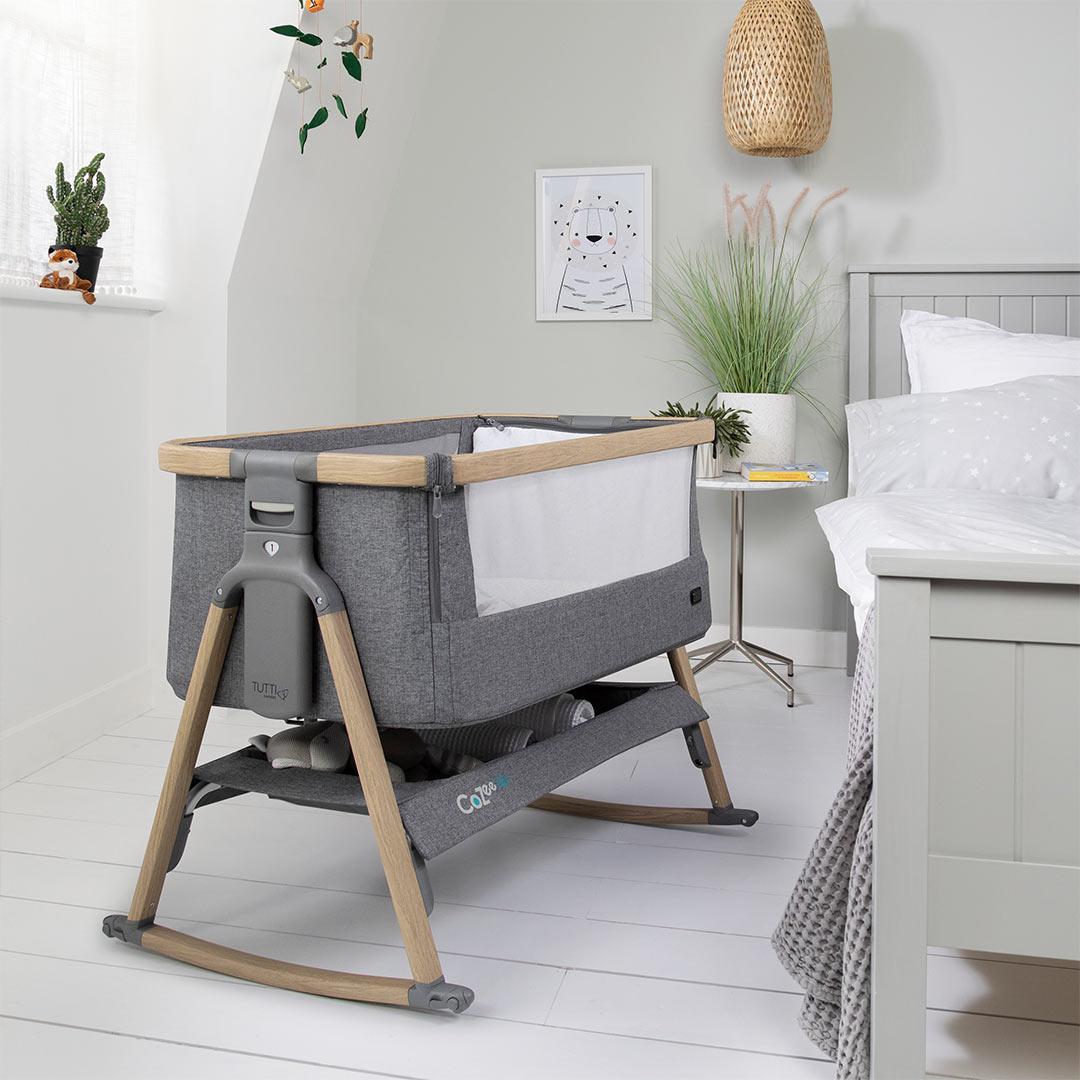 Tutti Bambini CoZee Air Bedside Crib - Oak and Charcoal-Bedside Cribs-Oak and Charcoal- | Natural Baby Shower